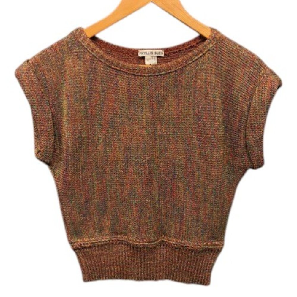 Phyllis Sues Knit Sweater Vest‎ Women's S Multicolor Metallic Cap Sleeve Top